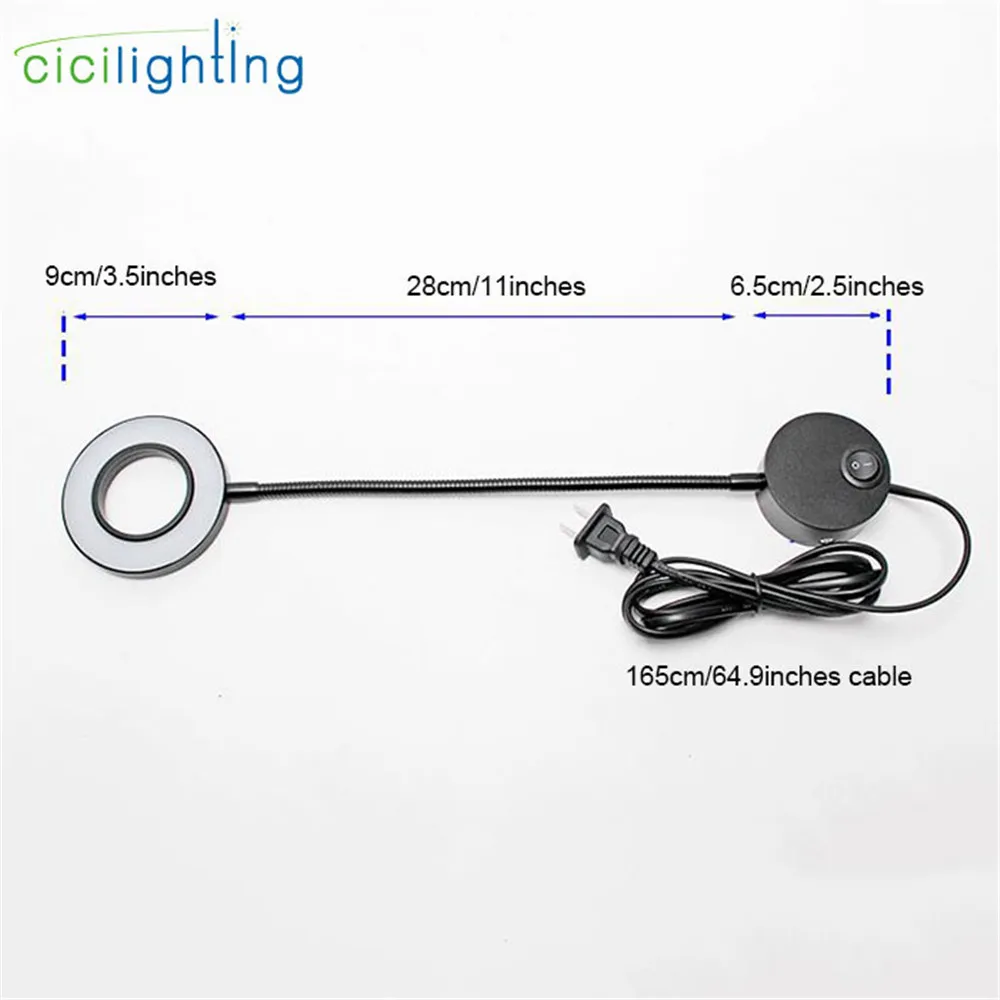 Plug in 5W LED Wall Sconces Picture Mirror Light With Plug Book Lamp Button on/off Switch Gooseneck Flexible Pipe Black White