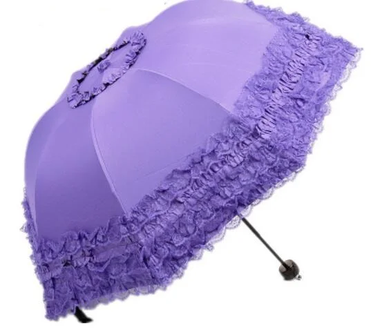 Бренд принцессы, 3 складных зонта, кружевной зонтик от солнца, дождя, для женщин, арочный, УФ, Guarda Chuva, для молодых девушек, для улицы, зонтик с сумкой - Цвет: Фиолетовый