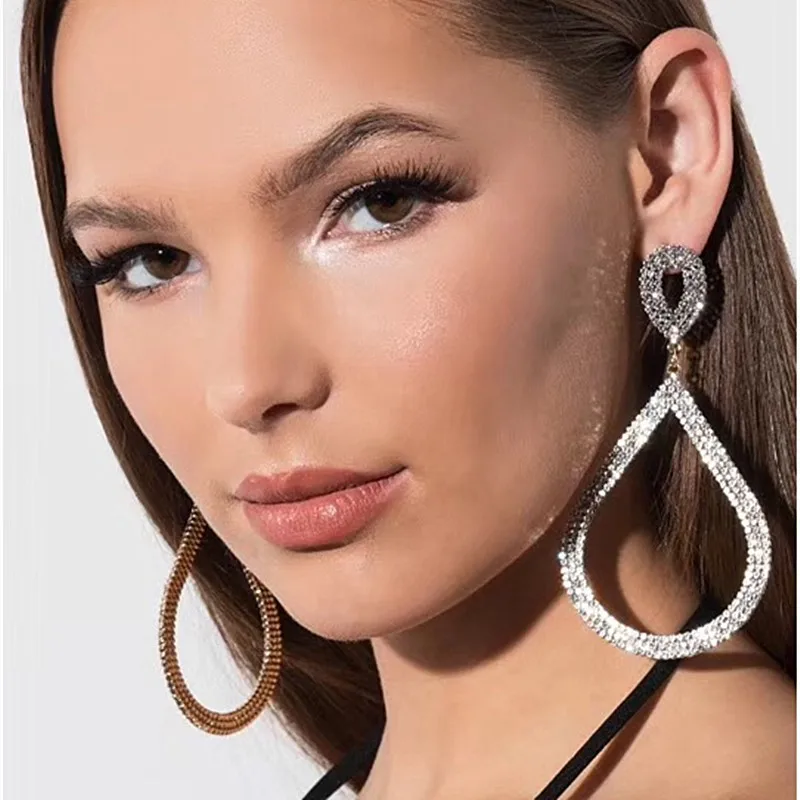 

New Rhinestone Teardrop Big Pendant Dangle Earrings For Women Fashion Jewelry Trendy Statement Earrings Accessories Hot Sale