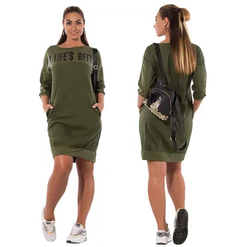 

Women's Casual Elegant Vestidos three-point Sleeves Autumn Spring Letters Printed New women's Dress