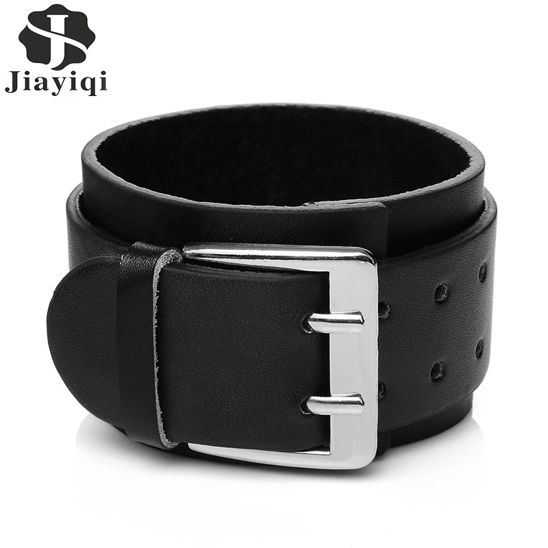 Jiayiqi Панк Широкий Браслет-манжета браслеты из натуральной кожи и браслеты для мужчин ювелирные изделия коричневый и черный цвет браслет ювелирные изделия