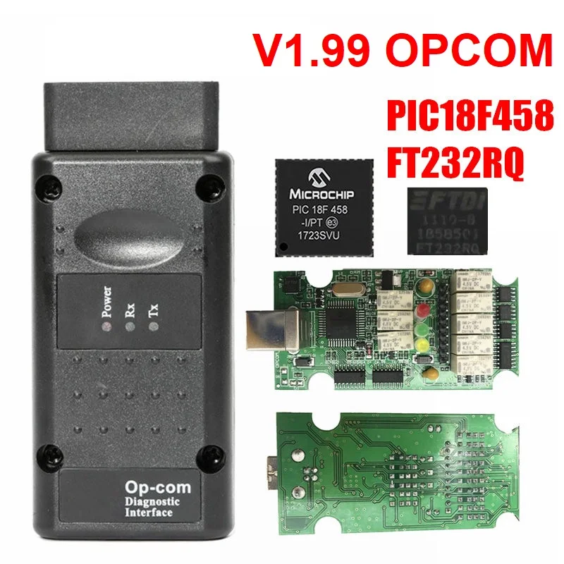 Новейший V1.99 OPCOM V1.95 прошивка PIC18F458 и FTDI чип зеленая печатная плата для Opel/G M монитор реле OP COM сканер 1,95 OP-COM - Цвет: V1.99 FT232RQ