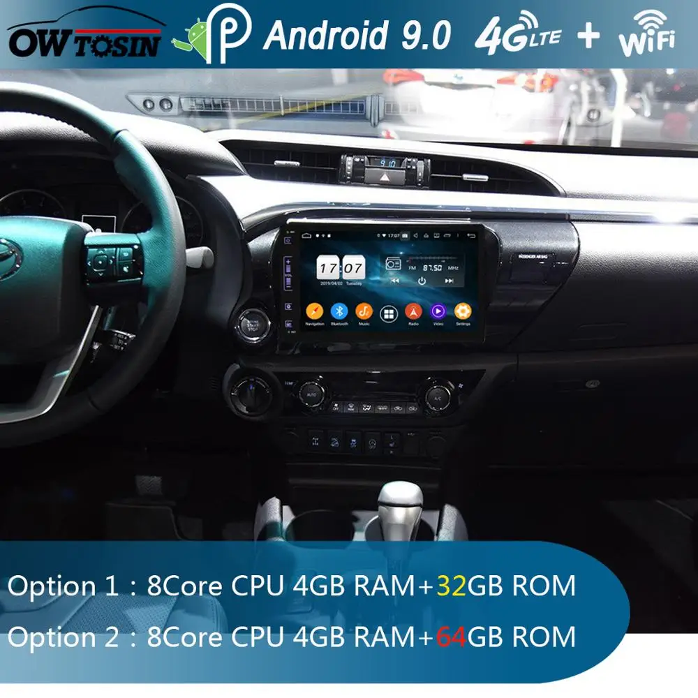 Perfect 10.1" IPS 8Core 4G+64G Android 9.0 Car DVD MultimediaPlayer GPS Radio For Toyota Hilux 2015 2016 2017 2018 DSP CarPlay Parrot BT 1