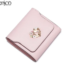 2017 luxus Blume Frauen Echtes Leder Geldbörsen Damen Süße Rosa Geld Clips Weibliche Marke Design Kurze Kupplung Geldbörse Für Mädchen
