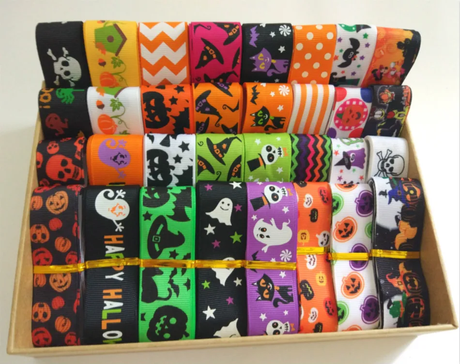 

NEW random set mix10 style 22/25mm cool Halloween printed grosgrain ribbons ,1Y/style WSRD010