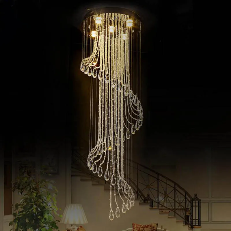 

Duplex stair chandelier Hotel lobby project chandelier project Villa building middle floor living room hanging line crystal lamp