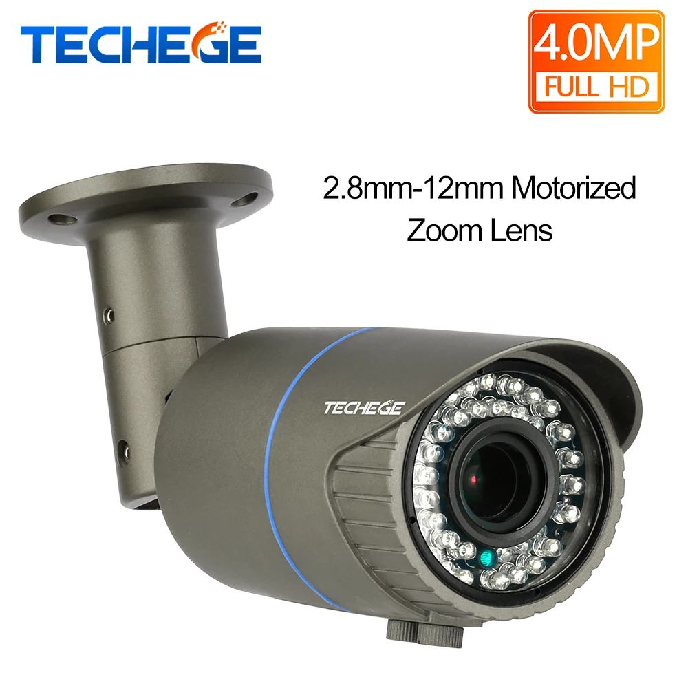 Techege HD 4.0MP H.265 H.264 2,8-12 мм вариообъектив с сервоуправлением 2592*1520 ip-камера Открытый камера, защищенная от погодных условий DC12V/48 P POE