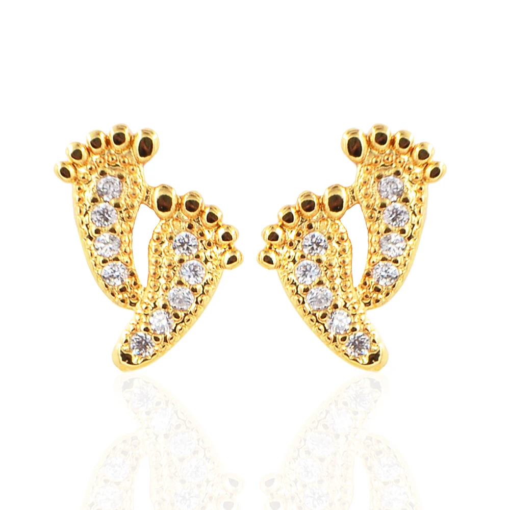 

Fashion Stud Earrings Cute Feet CZ Gold Color Jewelry for Women Girls