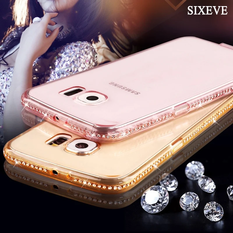 

SIXEVE Shining Phone Coque For Samsung S8 S7 S9 Plus S5 S6 Edge Note 4 5 Sparkling Diamond Thin Transparent Silicone Cover Case