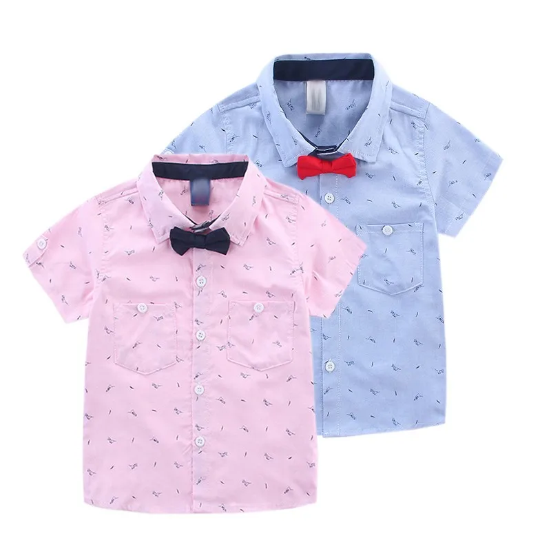 Рубашки для мальчиков, детская одежда, рубашки для мальчиков, Детская рубашка с короткими рукавами для мальчиков, рубашка с галстук-бабочка модные Костюмы детей топ, футболка для мальчиков От 2 до 8 лет