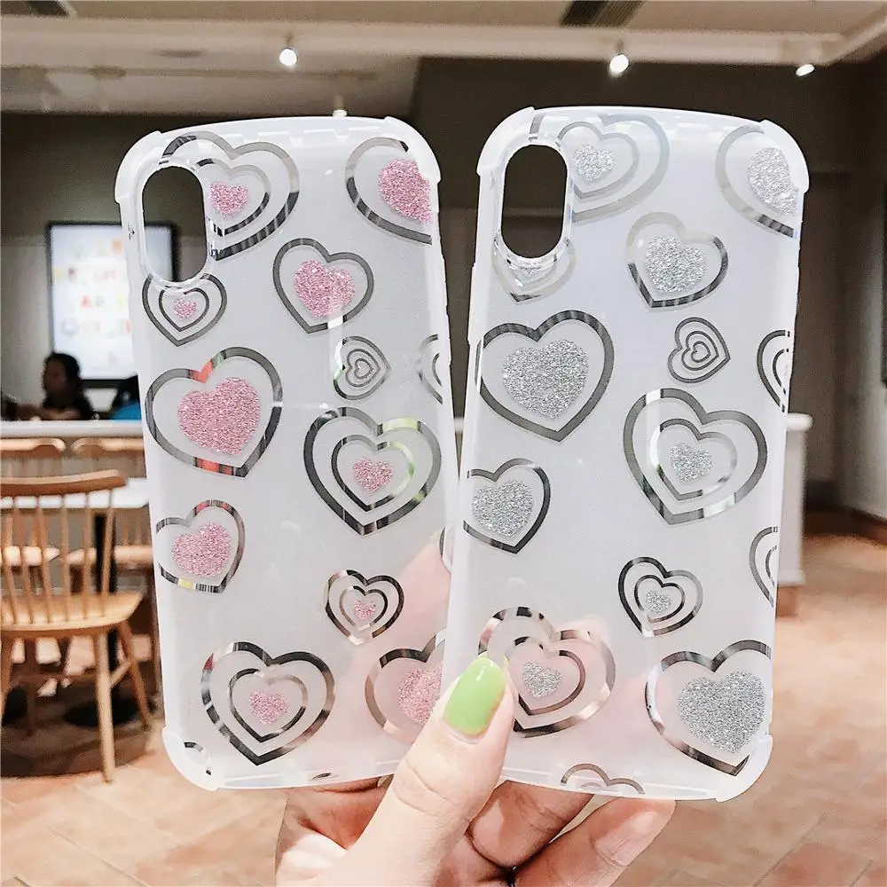 Прозрачный чехол с блестящим сердечком для IPhone X XR XS Max 6 7 S 8 Plus блестящие