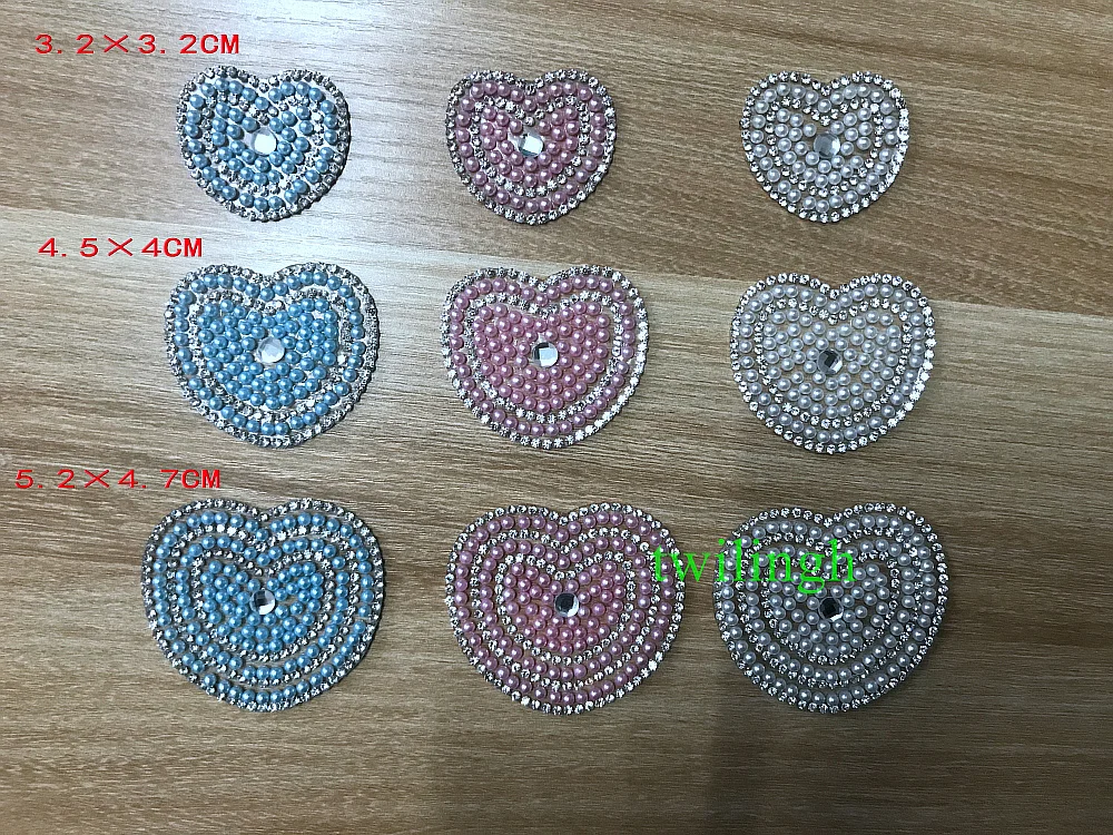 

1 Piece Patches Pearl Bow Tie Hot Fix Rhinestone Motif Children Baby Suit Crystal iron Heart Patch Applique For Baby Clothes