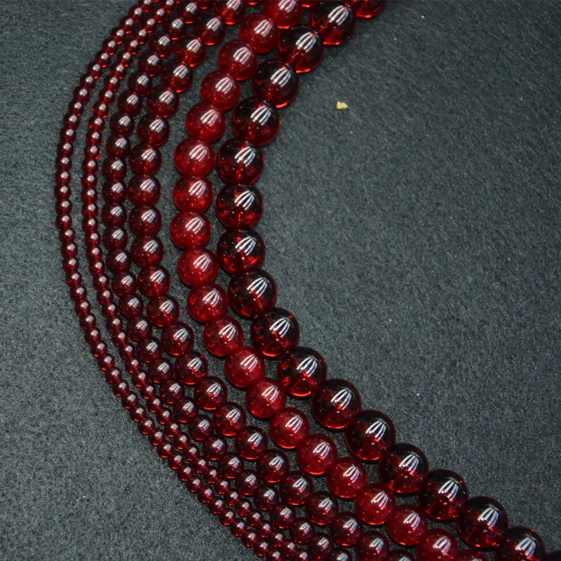 

Free Shipping Glass Stone Smooth Garnet Glass Loose Beads 15" Strand 6 8 10 12MM Pick Size For Jewelry Making