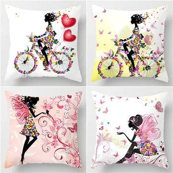 

New polyester printed pillowcase flower fairy butterfly girl sofa pillow car chair cushion cover pillow covers window pad soft