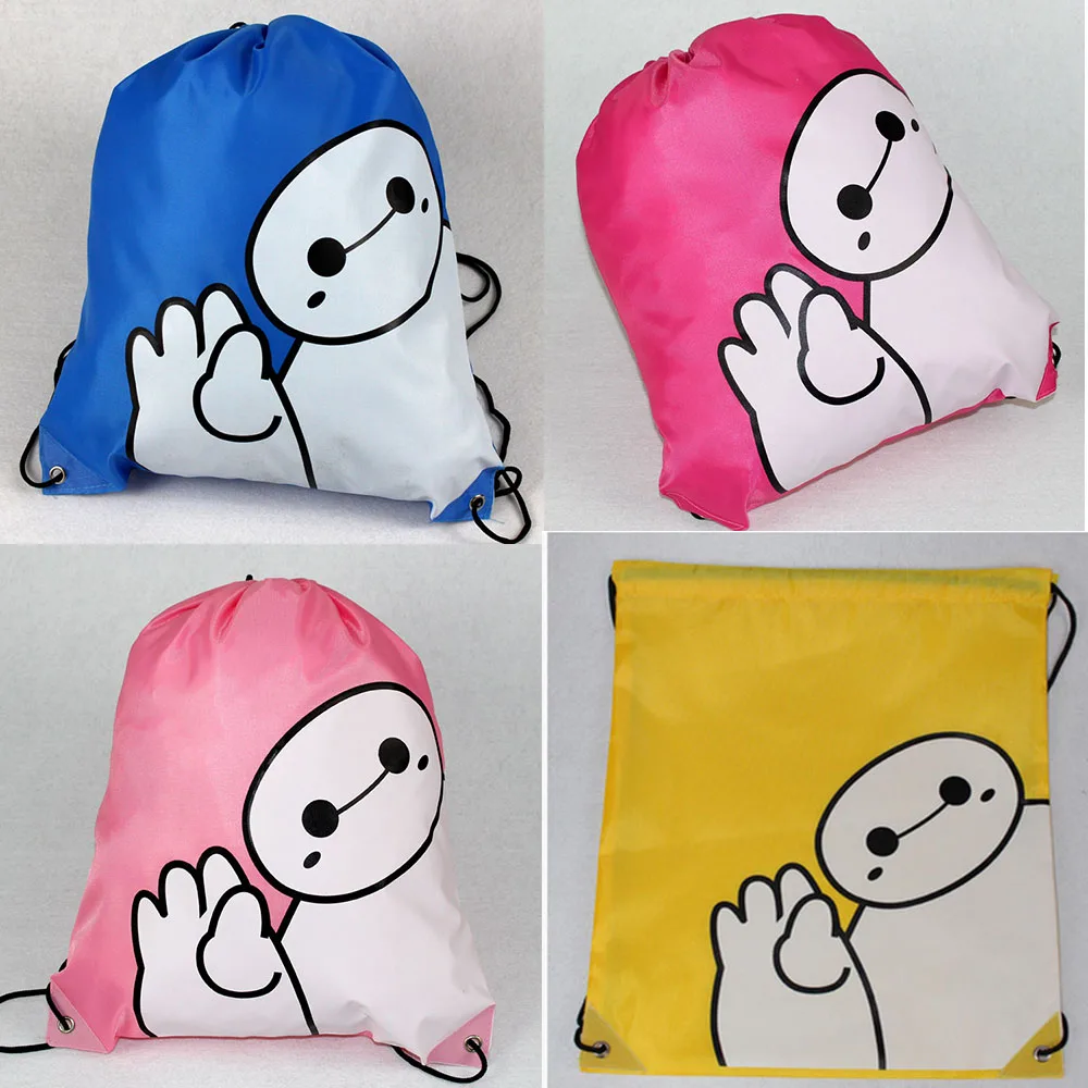 

4Pcs Big Hero 6 Baymax Cartoon Drawstring Backpack Beach Shopping School Traveling Shoulder Bags Waterproof 42*32CM