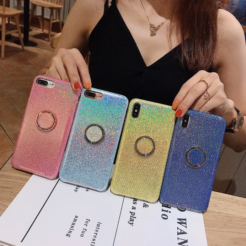 

Zxtrby New Gradient Soft Phone Case With Phone Holder Finger Ring for iPhoneX XS XR XSMax 6s 7 8Plus Phone Case Back Cover Coque