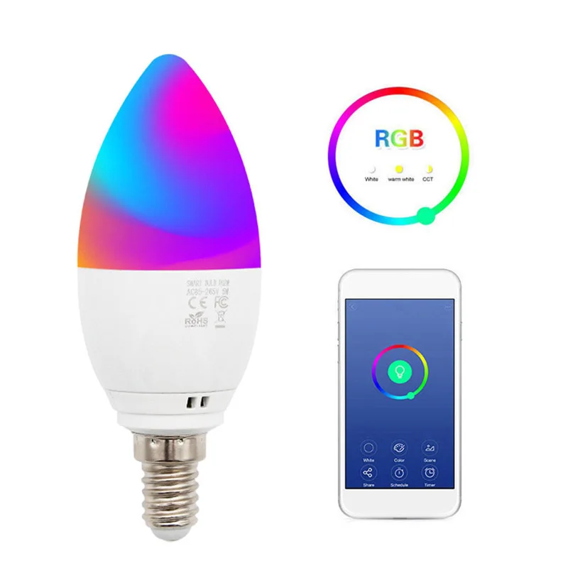 

Smart LED Candle Light Bulb 6W RGB Mobile Phone APP Remote Control Lamp Bulb for Home Store Decorations