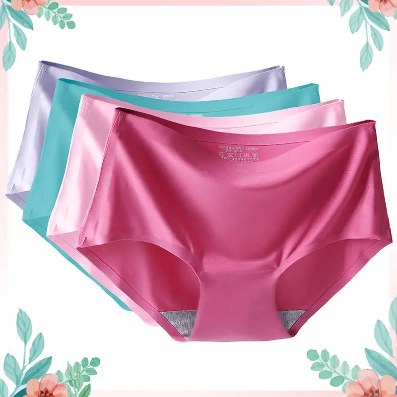 

4Pcs/lot Solid Color Seamless Panties Underwear Female Comfort Intimates Fashion Female Mid Rise Briefs Lingerie