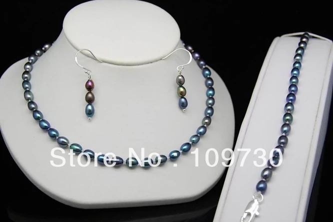 

Jewelry 00562 Fine FW Pearl Necklace Earrings Bracelets Set (A0516)