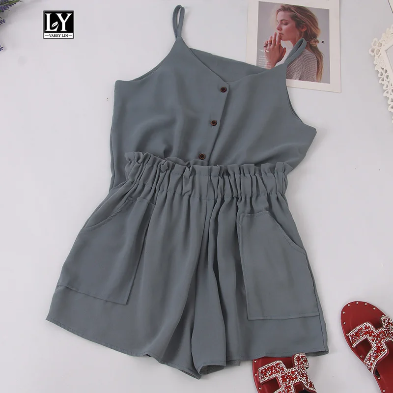

Ly Varey Lin Summer Suit Set Casual Single Breasted Spaghetti Strap Top And High Waist Wide Leg Shorts Female 2 Piece Set