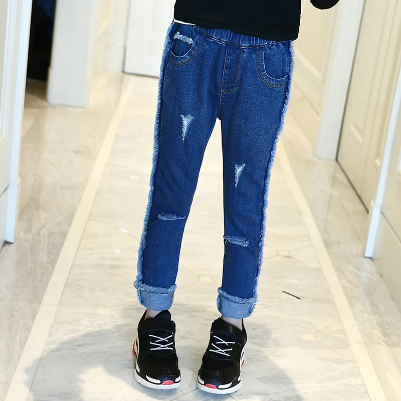 

5 6 7 8 9 10 11 12 13 Years Girls Ripped Jeans Spring Kids Teens Denim Pants Trousers 2018 Fashion Teenagers Children Clothing