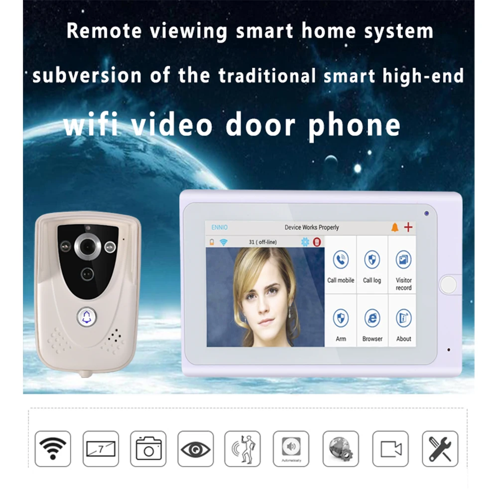 Yobangsecurity 7 дюймов ЖК-дисплей Экран Wi-Fi Беспроводной видео-телефон двери Дверные звонки Камера видео дверь домофон Системы Android IOS APP