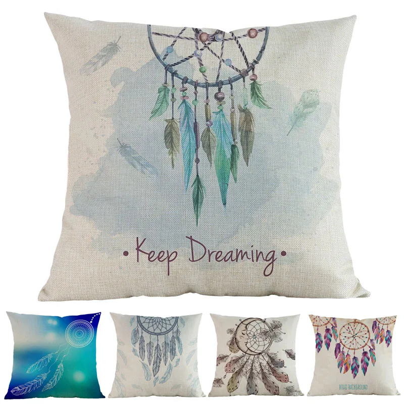 

Boho Tribal Fashion Dream Catcher Bohemian Beads And Feathers Pattern Sofa Decoration Cushion Cover Throw Pillow Case