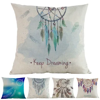 

Boho Tribal Fashion Dream Catcher Bohemian Beads And Feathers Pattern Sofa Decoration Cushion Cover Throw Pillow Case