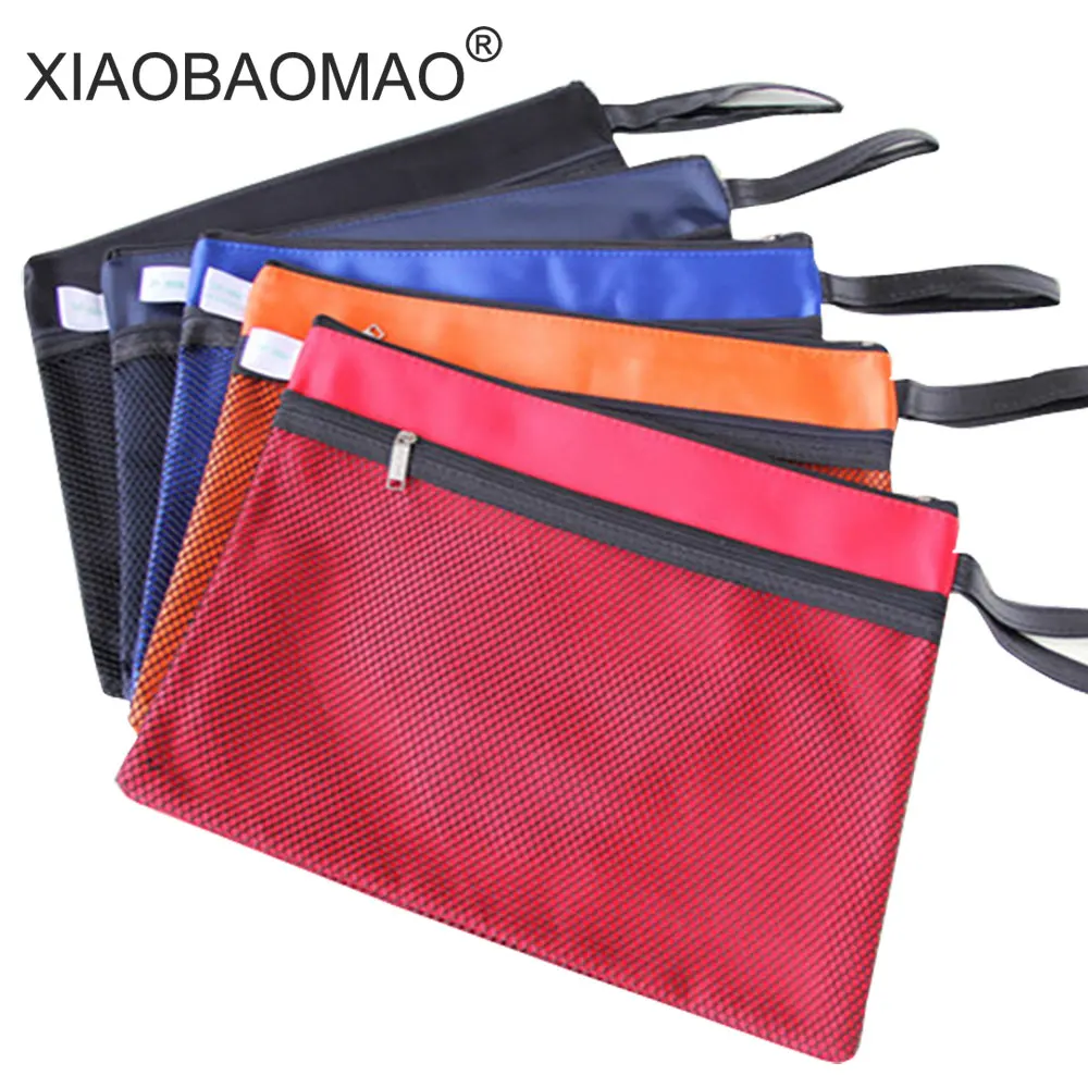 A4 document bag file pocket with double zipper grid file bag stationery