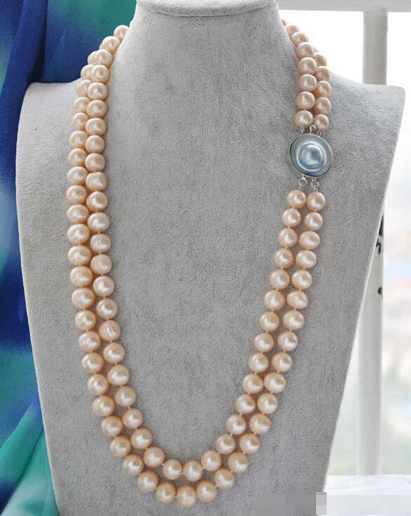

FREE shipping> Z5551 NATURAL 2row 27" 12mm ROUND PINK PEARL NECKLACE MABE 6.07