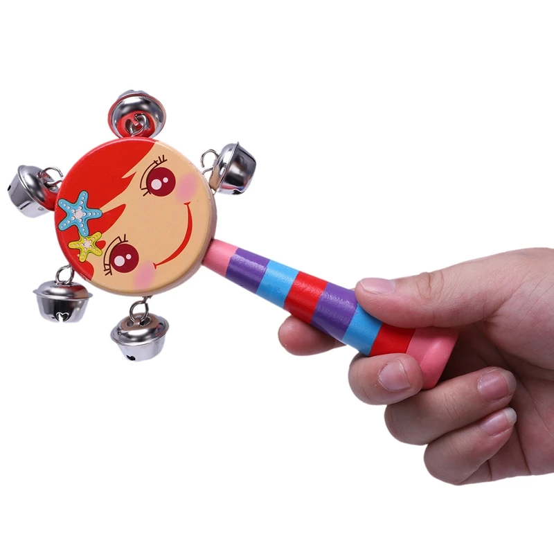 ABGZ-1pc Детские радужные деревянные ручки колокольчик Jingle stick шейкер погремушка игрушки
