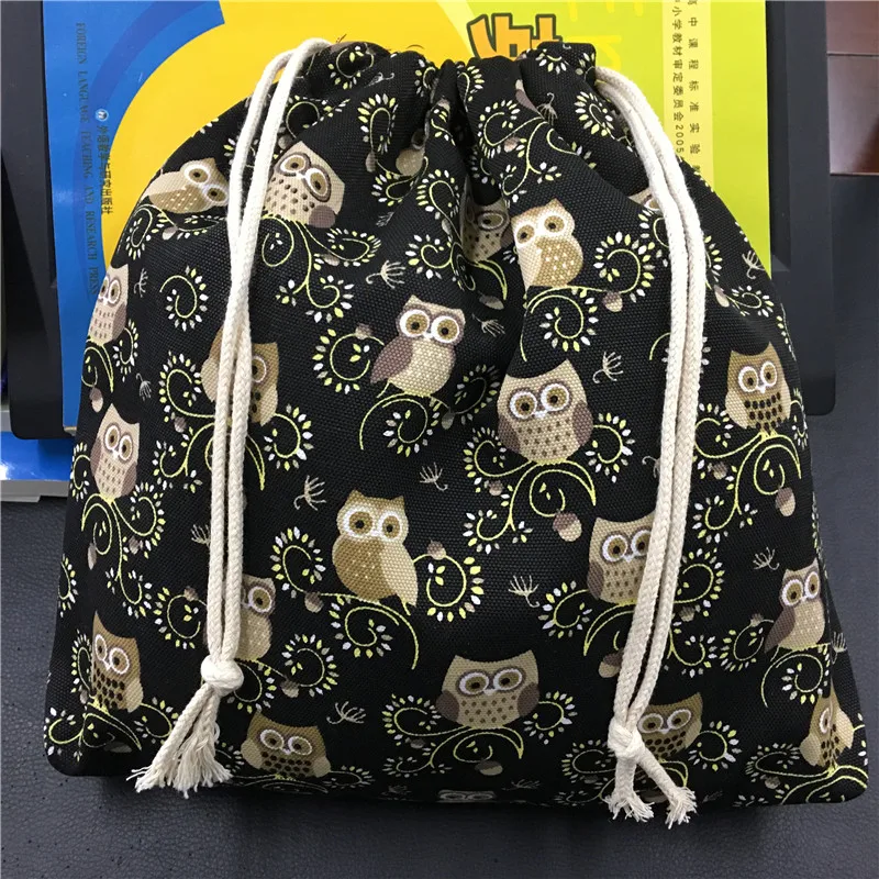 

Drawstring Canvas Fabric Shoes Bag Toy Gifted Bag Multi - purpose Bag Owls black 1122-7