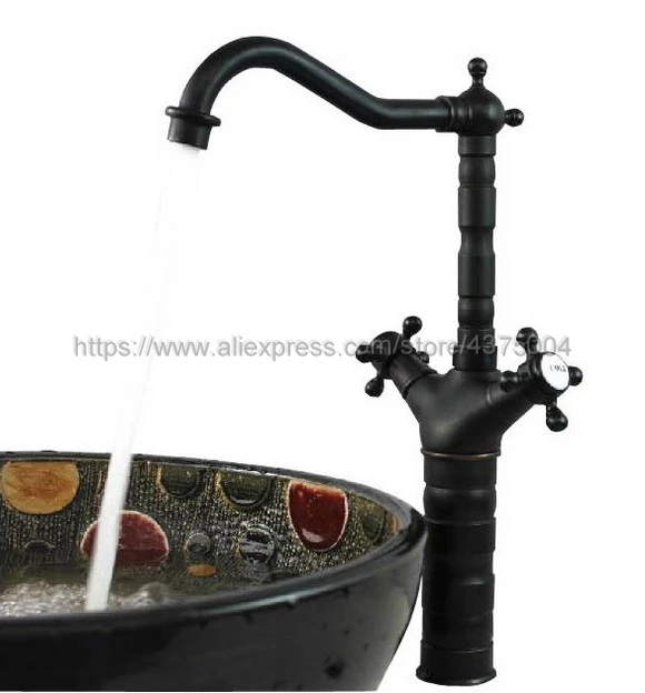Basin Faucets Oil Rubbed Bronze Double Cross Handle Bathroom Sink Faucet Swivel Spout Bathbasin Vanity Mixer Taps Nsf093
