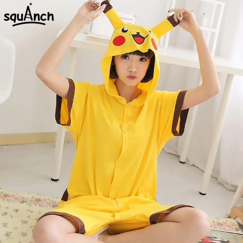 

Short Sleeve Summer Kigurumi Adult Men Women Couple Onesie Pajama Cartoon Animal Cute thin Sleepwear Funny Suit