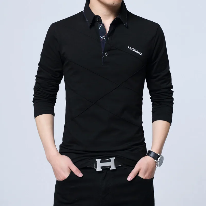Misniki новые весенние мужские Футболки-поло с длинными рукавами хлопковая Повседневная футболка для мальчиков M-5XL AXP43 - Цвет: black asian size