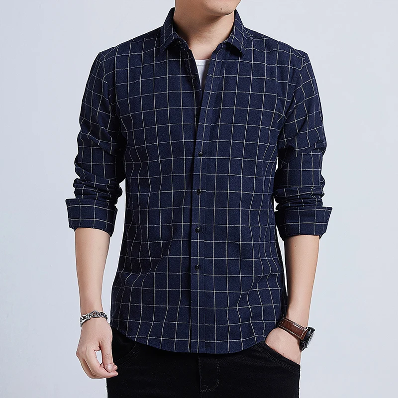 

Plaid Shirt Autumn New Men's Polished Plaid Slim Long Sleeve Shirt Men's Casual Cotton Large Size Long Sleeve Shirt S-4XL