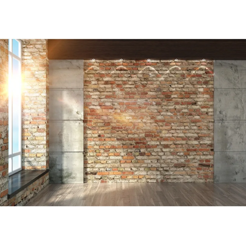 Laeacco Фото фоны комната кирпичная стена французское окно деревянный пол Солнечный