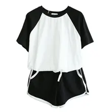 2 Pcs/Sets Tracksuit Summer Short Sleeve T-shirt For Women Spring And Shorts Suits Casual s72
