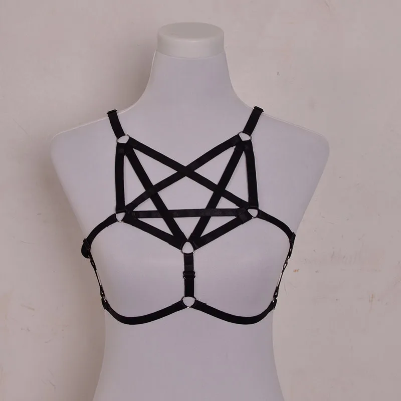 New women Gothic Harajuku Pentagram Harness Cage Bra Pastel Goth Sexy