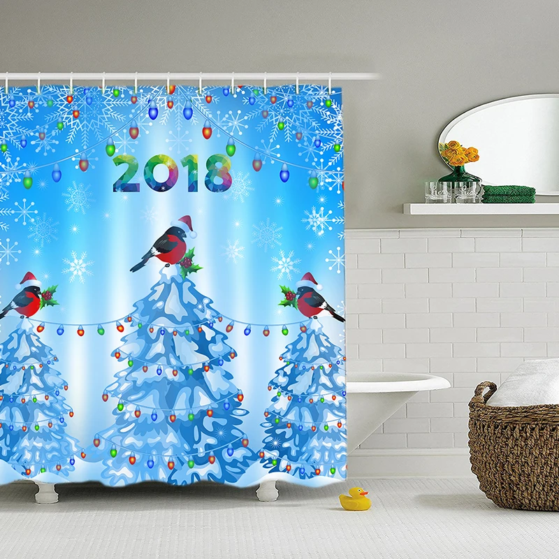 3D Christmas Shower Curtain Waterproof Bathroom Curtain ...