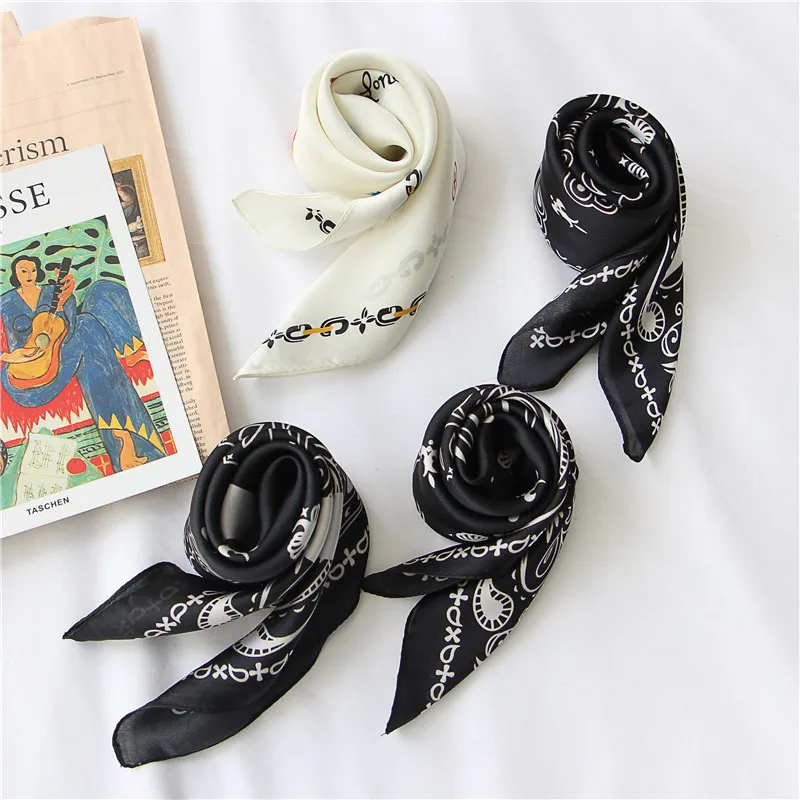 4color Chiffon Scarf Female Small Square Hair Band Decoration Vintage Boho Hair Handkerchief Head Bandage Scarves for Women