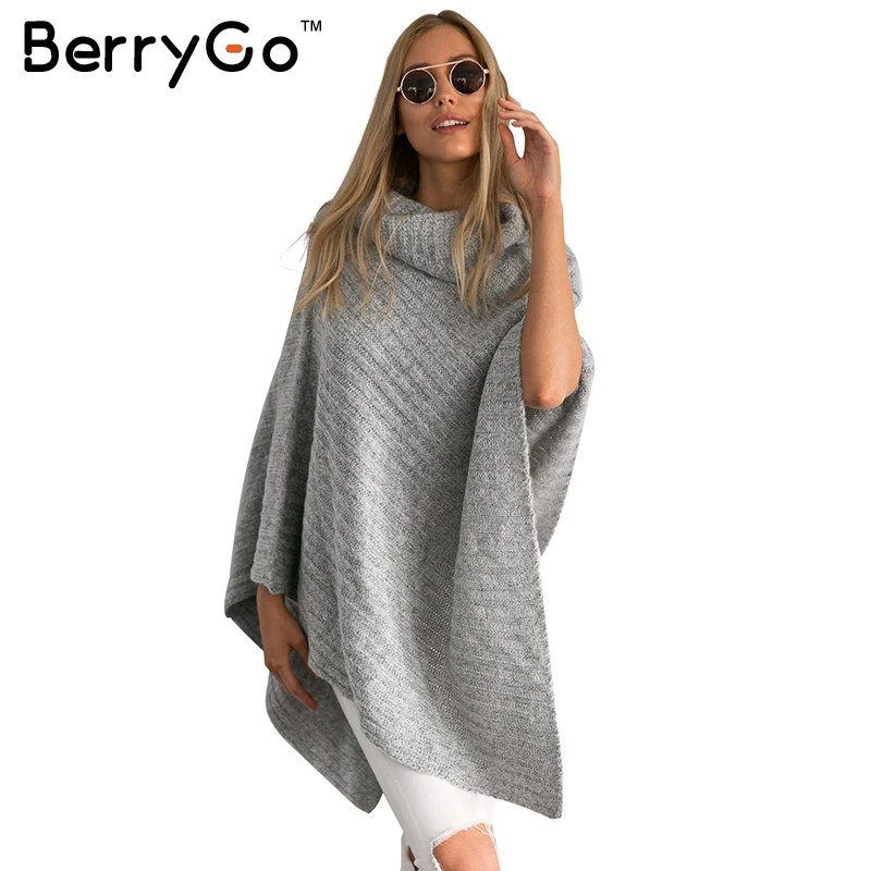 

BerryGo Vintage cotton turtleneck sweater women knitting poncho irregular pullover streetwear Winter sleeveless sweater jumper