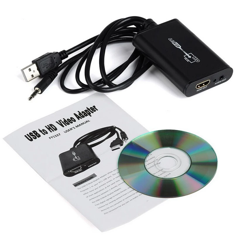 Конвертер USB 2 0 в HDMI с аудиокабелем 3 5 мм многоэкранный графический адаптер 1080P для