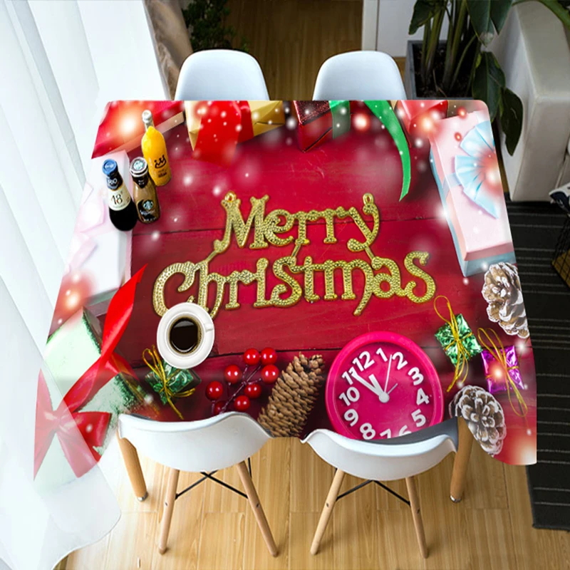 

3d table cloth Red Merry Christmas Colorful Ball Pattern Washable Cotton Cloth Thicken Rectangular/Round Wedding Tablecloth Home