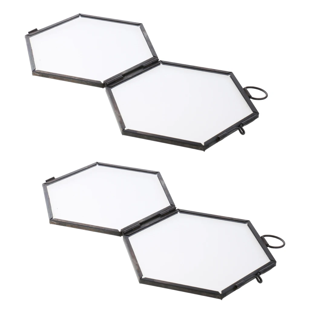 Pack of 2, Metal Glass Photo Picture Frame Wall Hanging Photo Frame Postcard Flower Display Home Decor Collection Craft