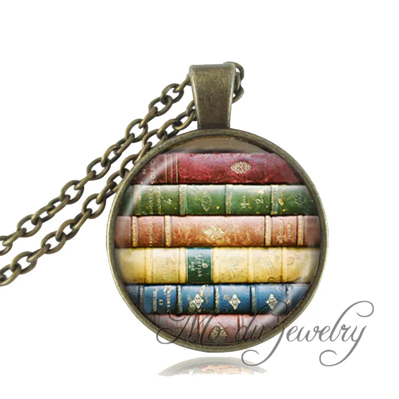Image Book Stack Necklace Library Necklace Books Jewelry Book Lover Pendant Gifts For Teacher,Book Nerd Librarian Jewelry Vintage