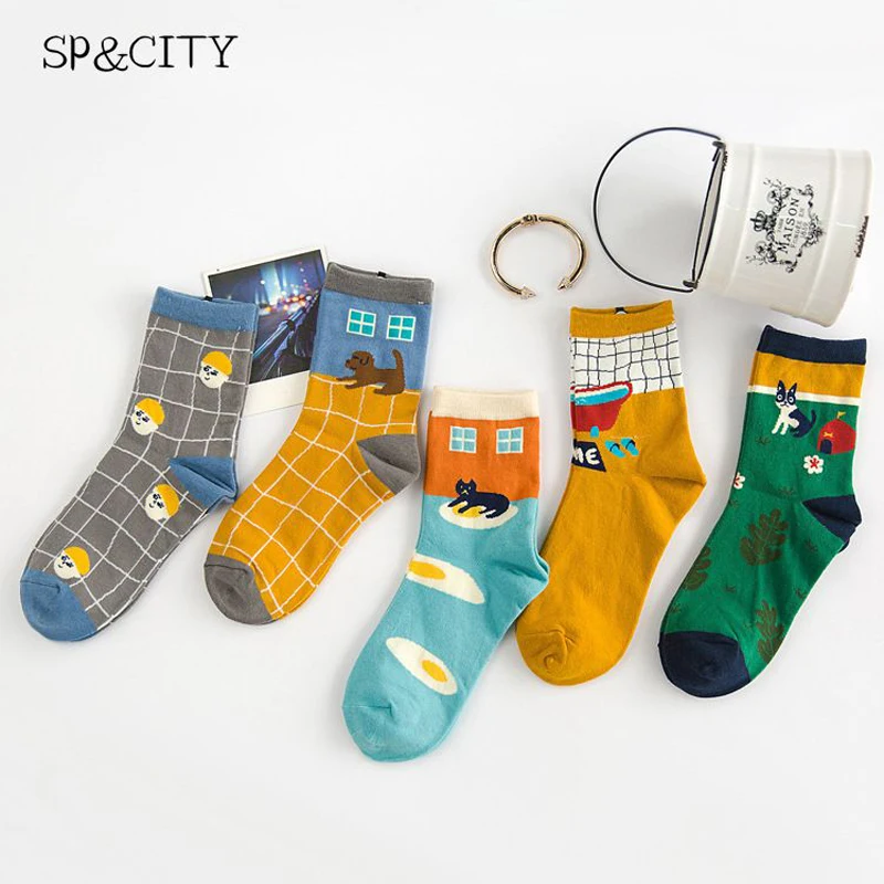 Винтажные женские забавные носки с мультяшным рисунком модные милые короткие