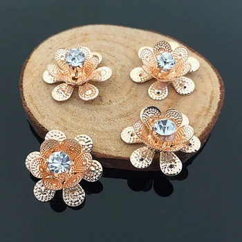 

2016New 100Pcs 19mm Alloy Double Flower Rhinestone Gold Buttons for Wedding Decoration and DIY hair Accessories HZ180
