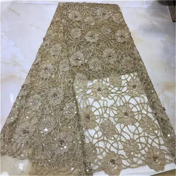 

2019 African Net Lace Fabric, High Quality Elegant beads Sequins Nigerian Wedding Lace Fabrics 5Yards Sequins French Tulle lace