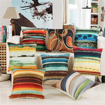 

hap-deer linen cottom Printed Cushion for Sofa Car Seat striped geometric housewarming gift Throw Pillow retro Home Decorative y